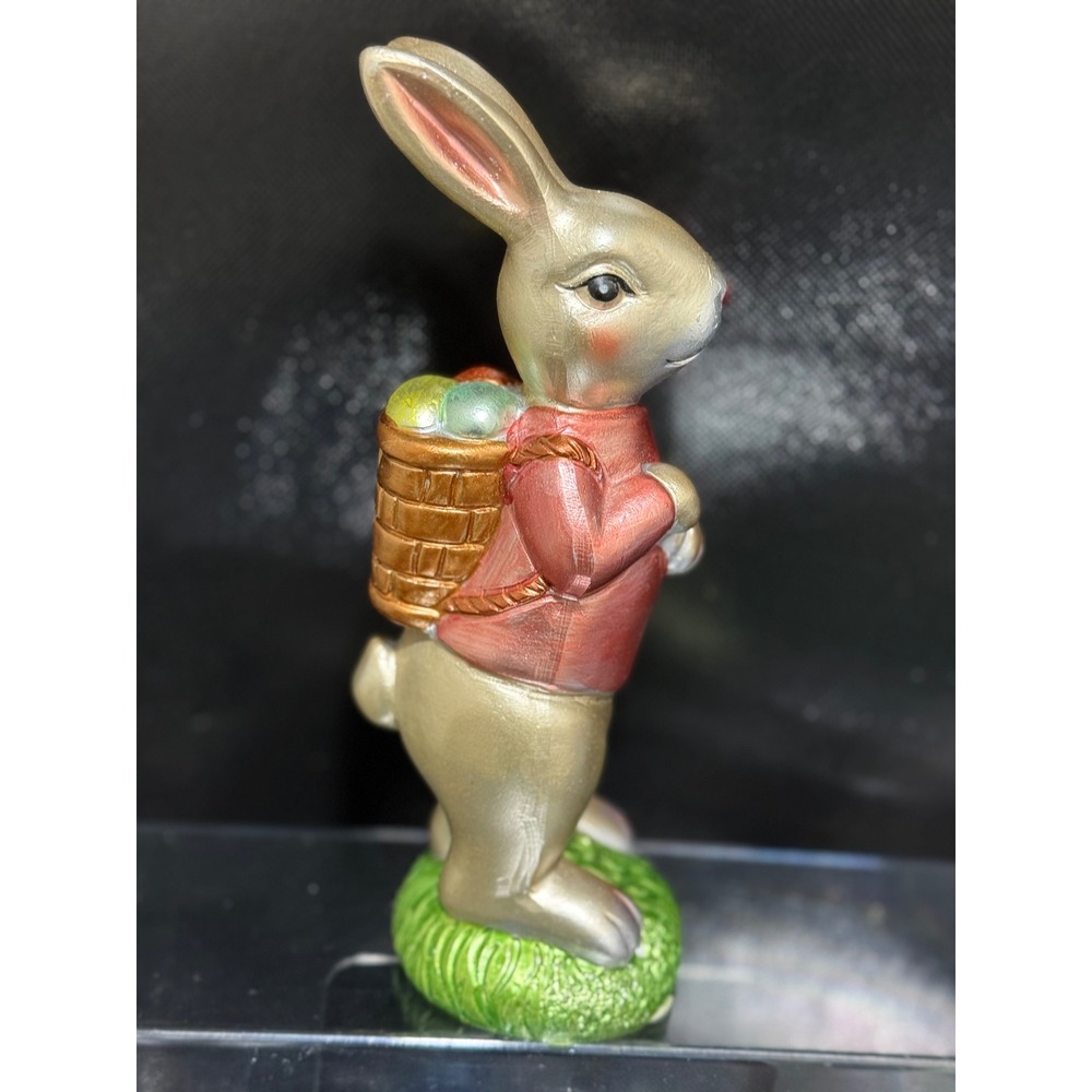 Transpac Foil Wrapped Bunny Figurine Easter Rabbit with Basket A0752 Red Gold